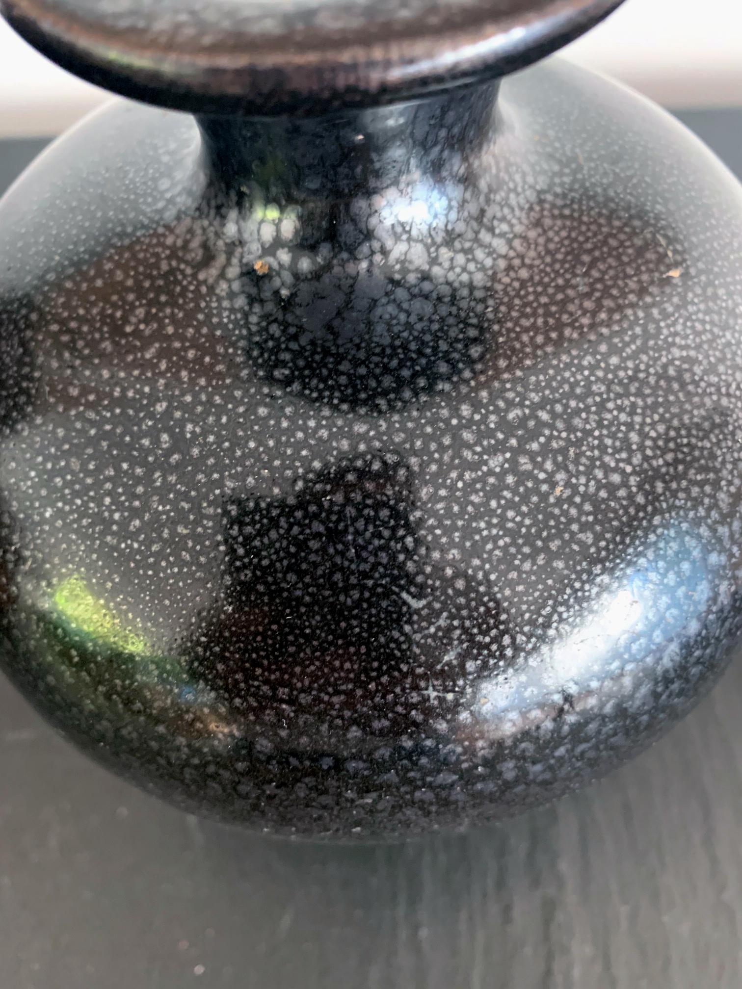 Chinese Black Ceramic Vase with Oil-Spot Glaze Jian Ware