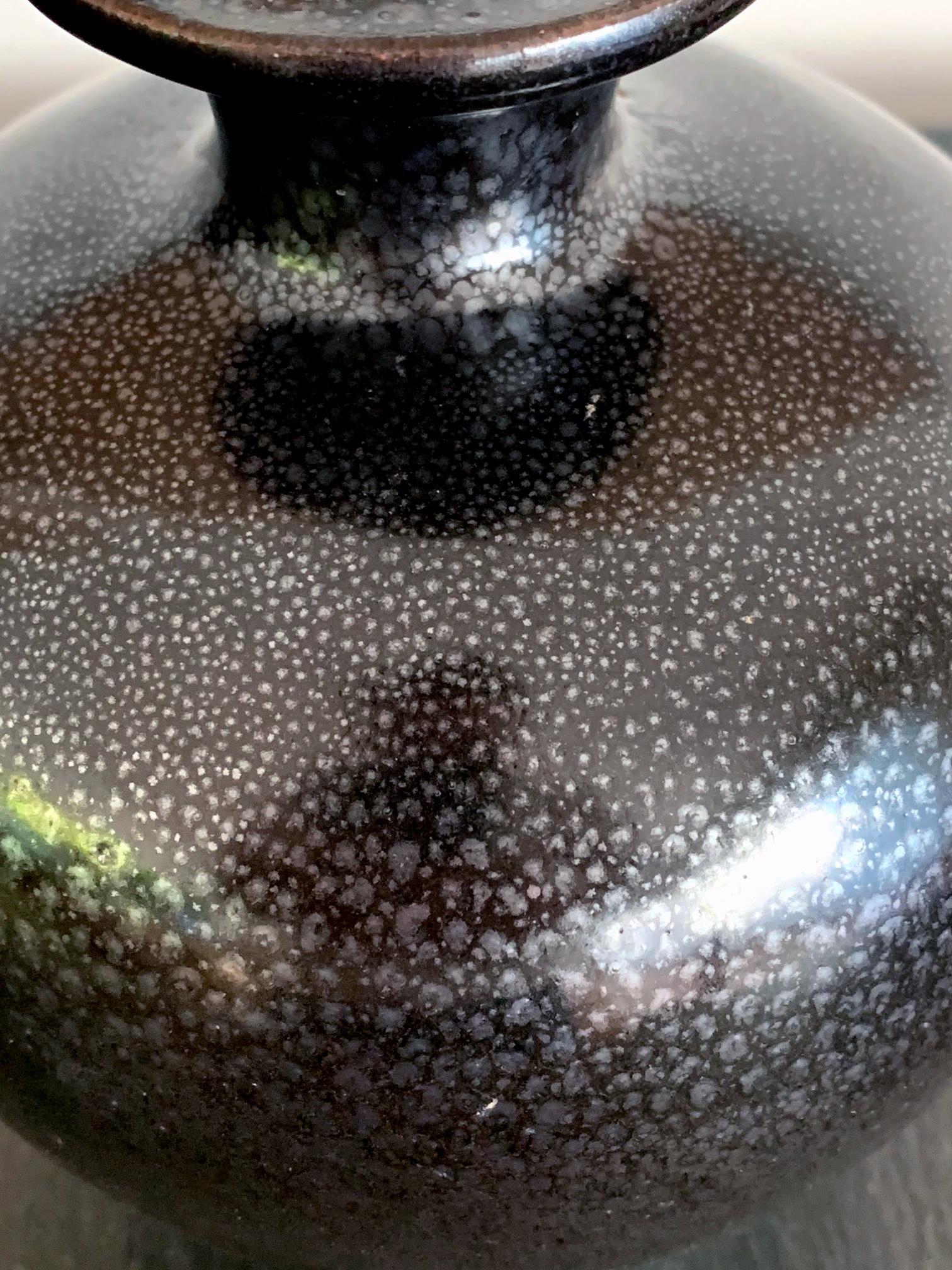 Black Ceramic Vase with Oil-Spot Glaze Jian Ware In Good Condition In Atlanta, GA