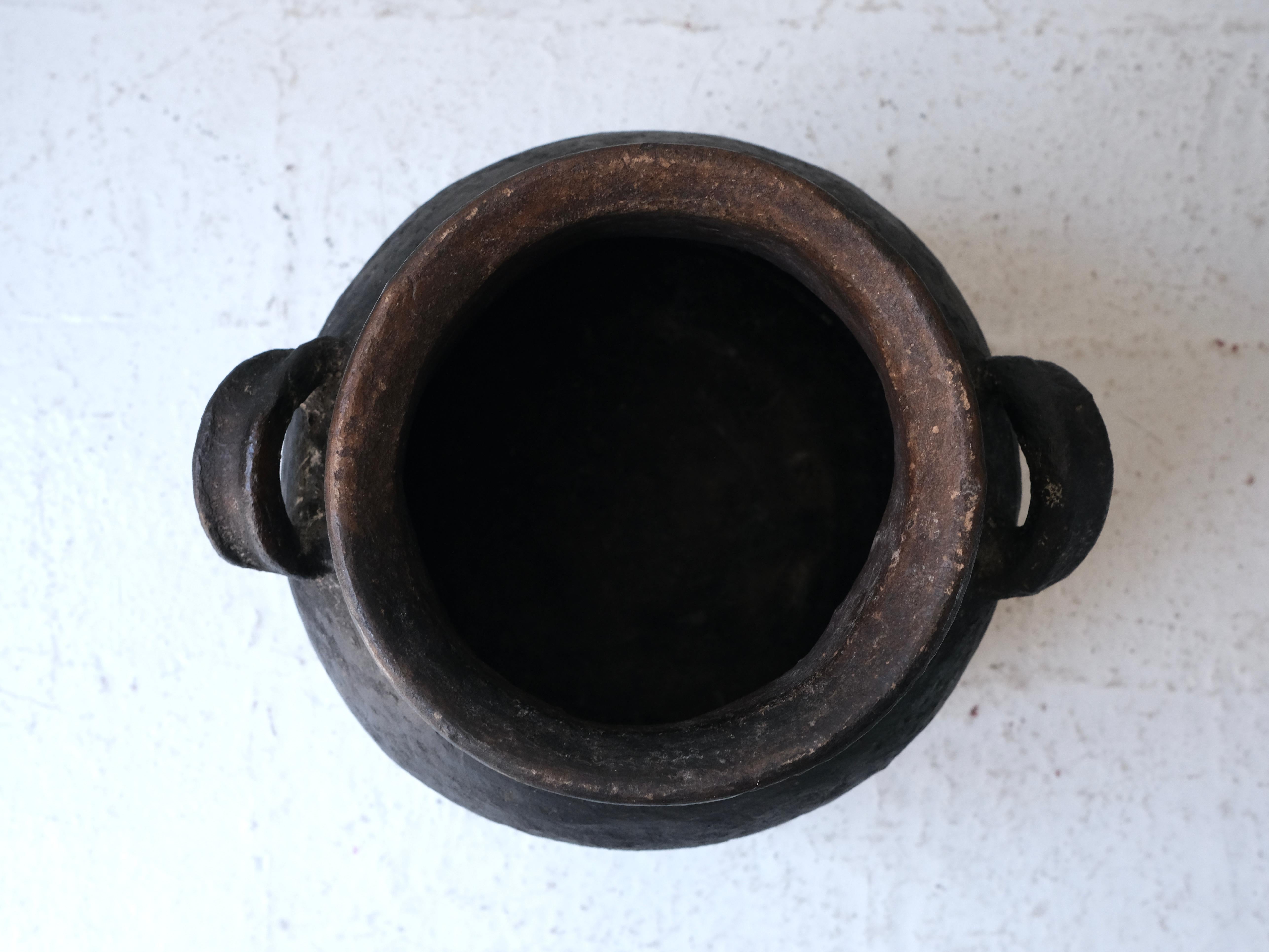 Black Ceramic Water Pot with Handles from Puebla, Mexico, Circa 1980's 3