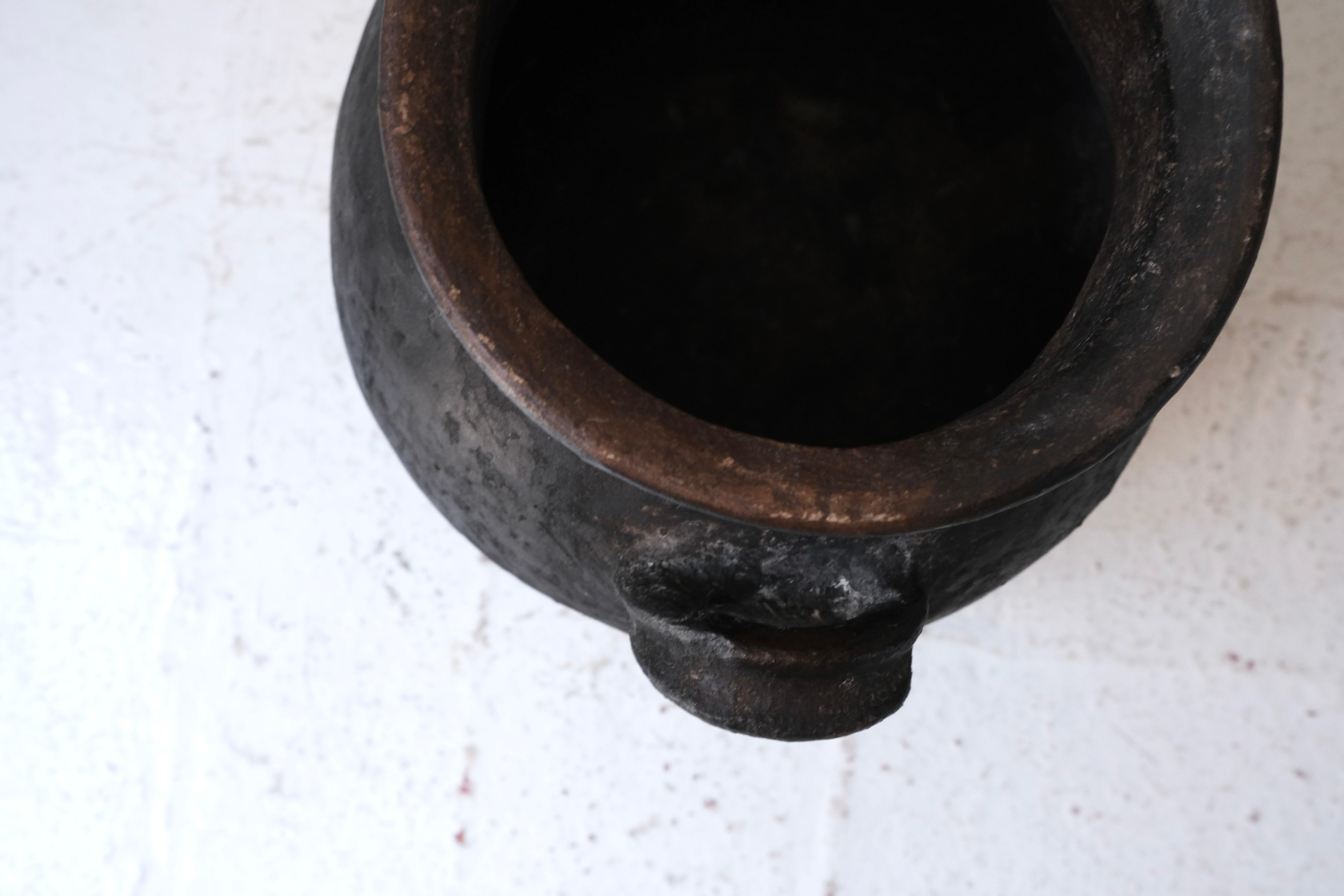 Black Ceramic Water Pot with Handles from Puebla, Mexico, Circa 1980's 1