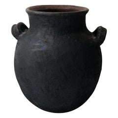 Black Ceramic Water Pot with Handles from Puebla, Mexico, Circa 1980's