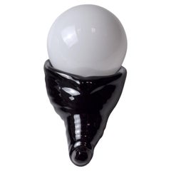 Black Ceramic & White Opaline Wall Sconce, France, 1980s