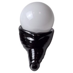 Black Ceramic & White Opaline Wall Sconce, France, 1980s