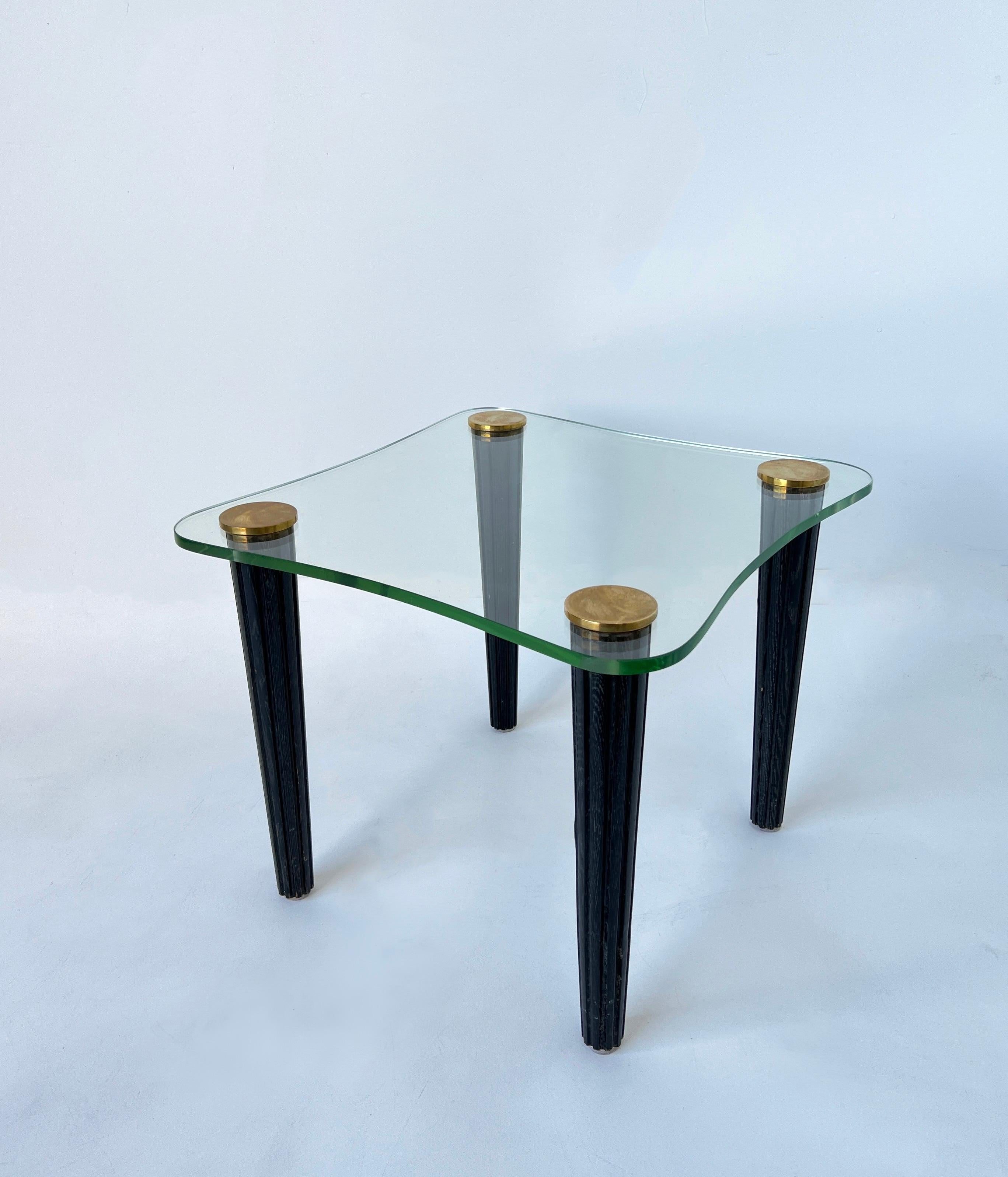 Black Cerused Oak and Brass Freeform Side Table by Gilbert Rohde 3