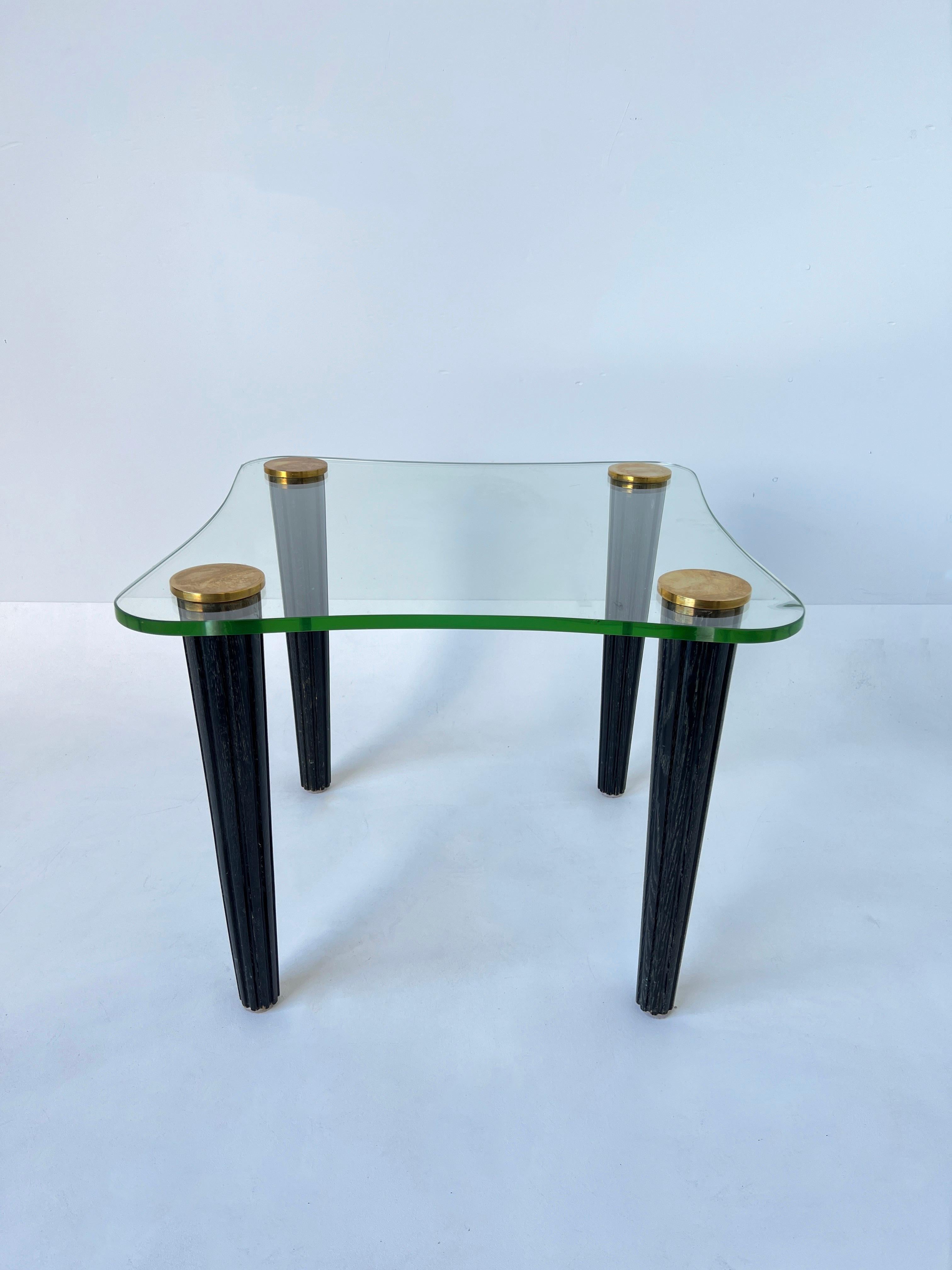Mid-Century Modern Black Cerused Oak and Brass Freeform Side Table by Gilbert Rohde