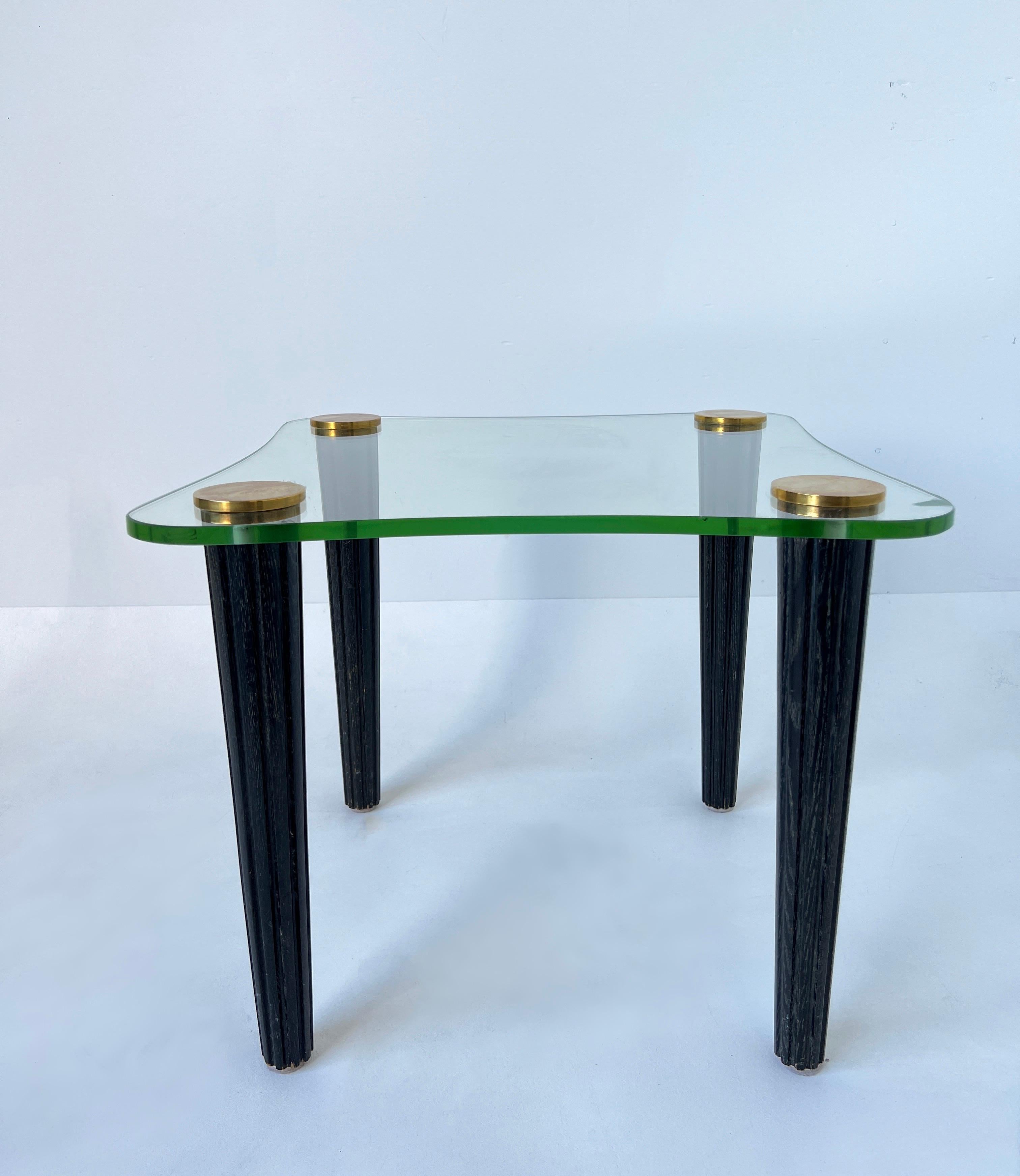 American Black Cerused Oak and Brass Freeform Side Table by Gilbert Rohde