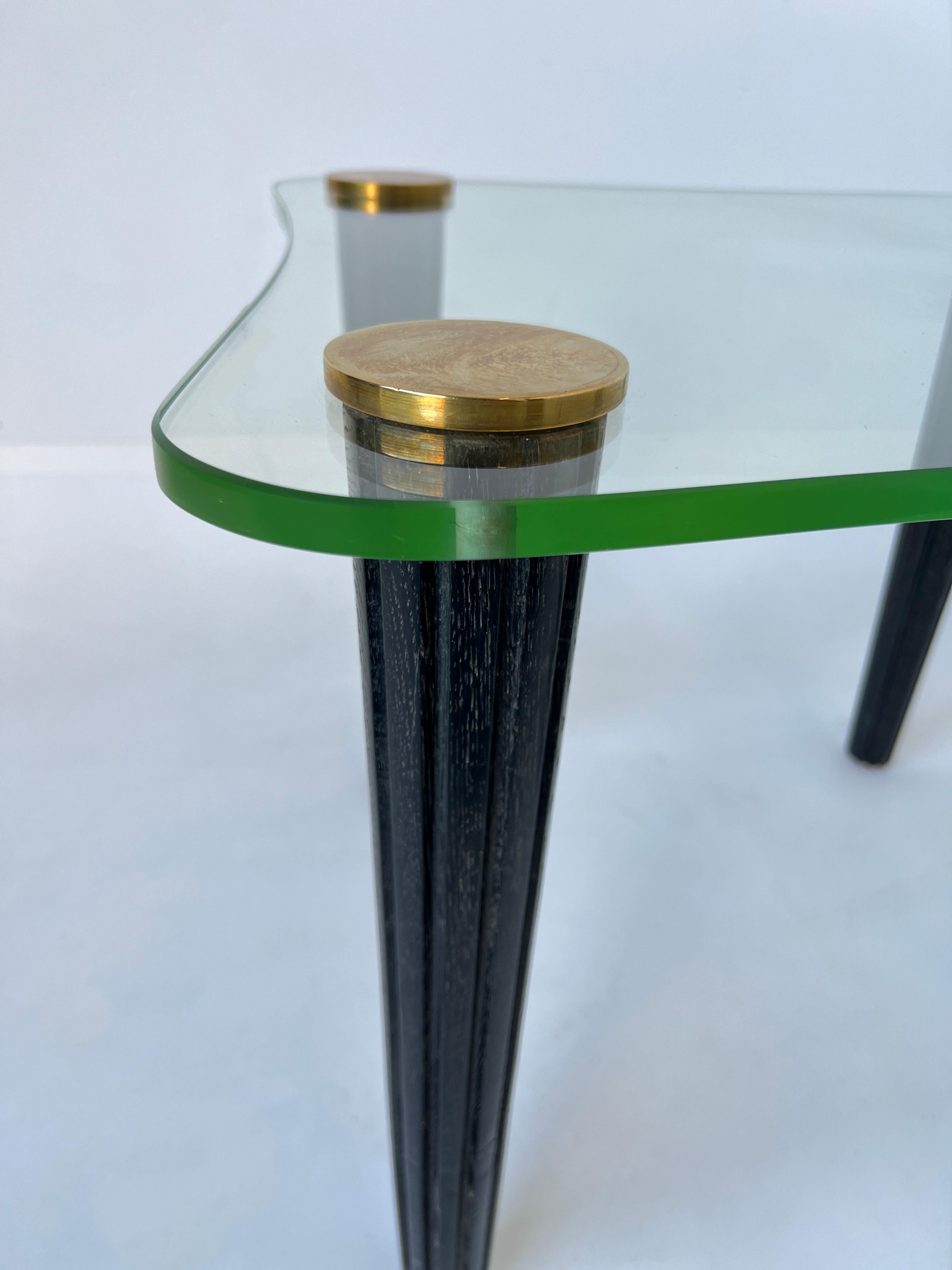 Lacquered Black Cerused Oak and Brass Freeform Side Table by Gilbert Rohde