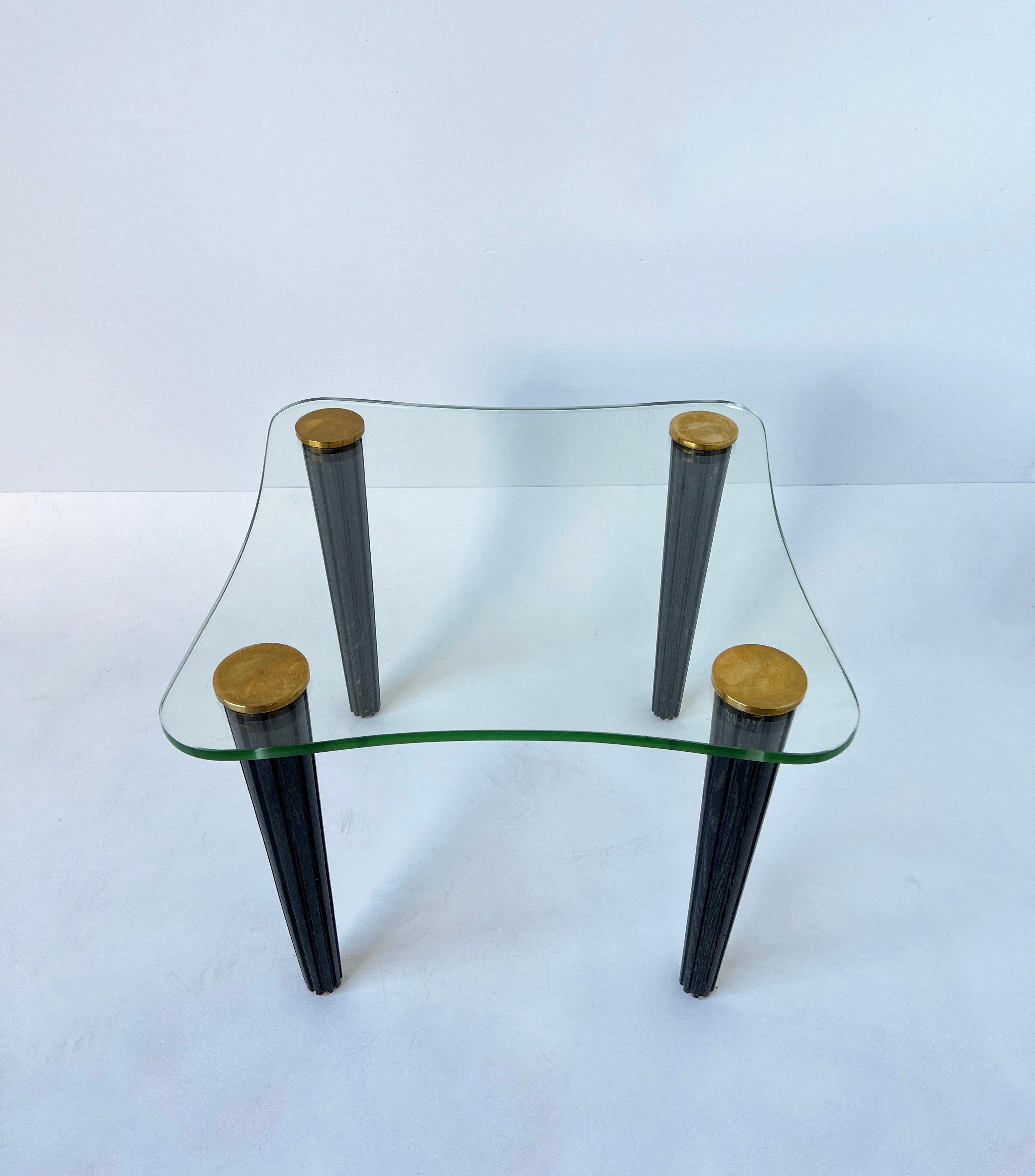Black Cerused Oak and Brass Freeform Side Table by Gilbert Rohde 1