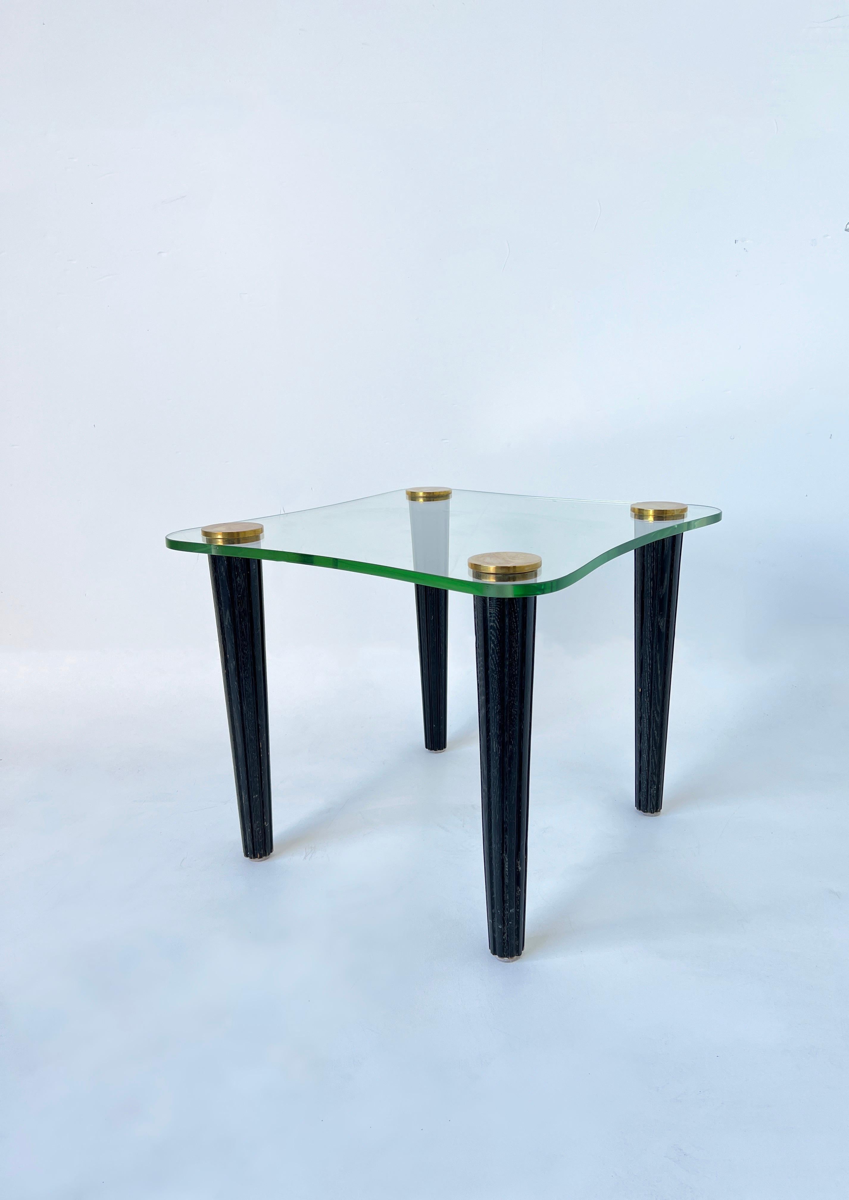 Black Cerused Oak and Brass Freeform Side Table by Gilbert Rohde 2
