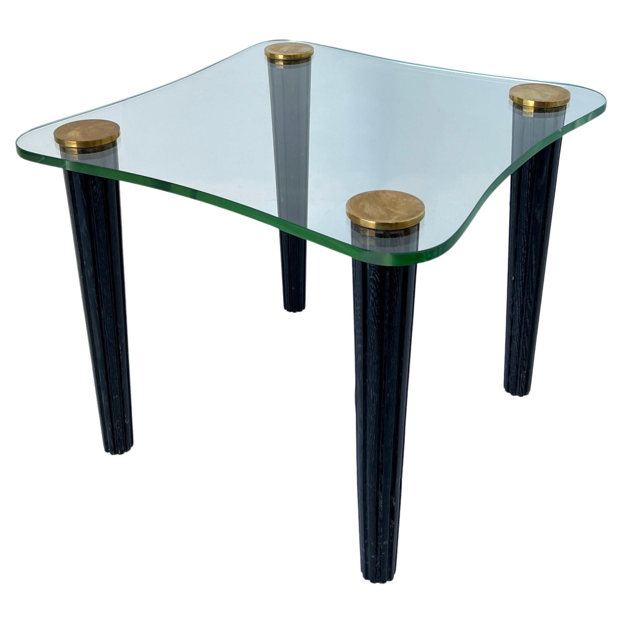 Black Cerused Oak and Brass Freeform Side Table by Gilbert Rohde