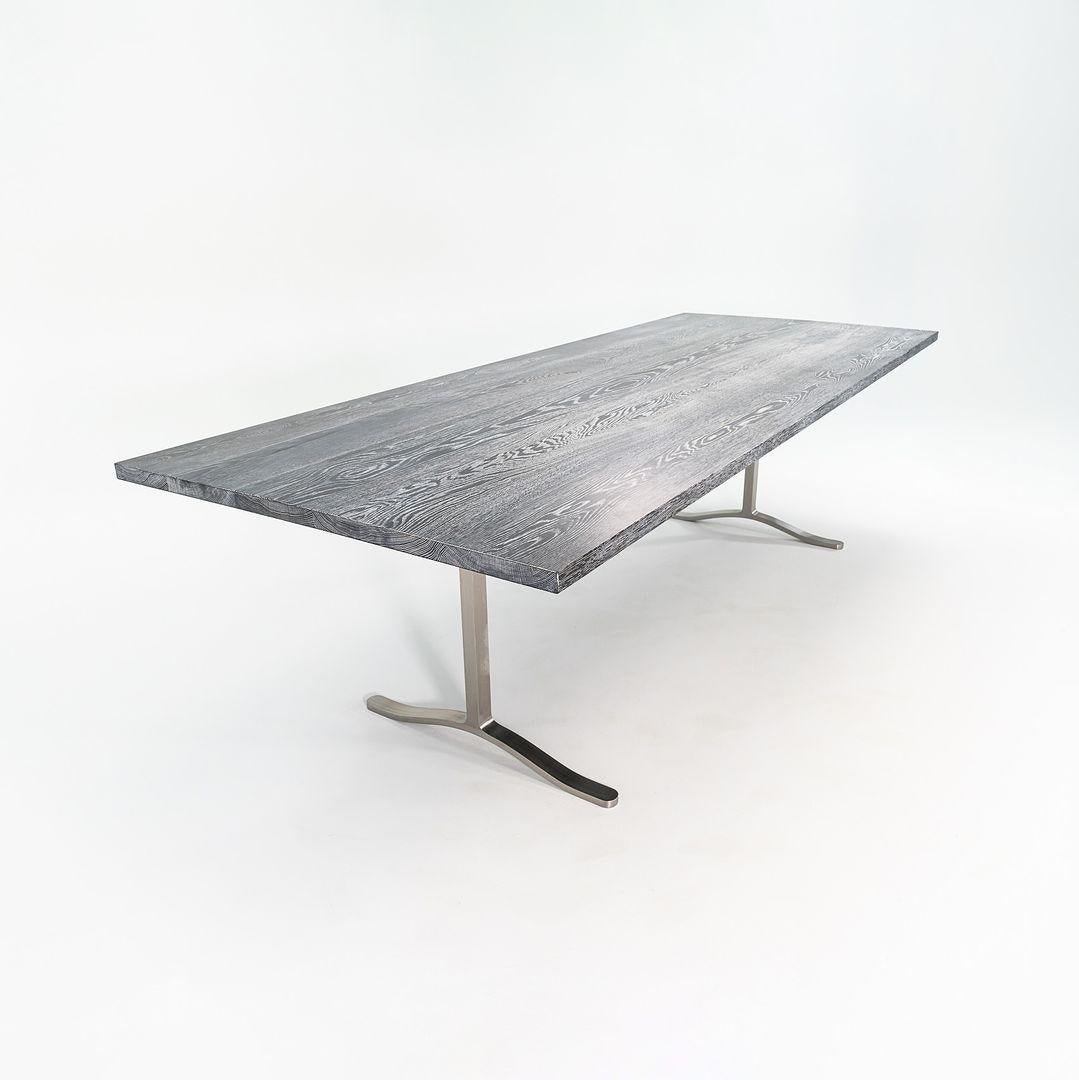 Modern Black Cerused Oak Dining Table with Brushed Stainless Steel Frame For Sale