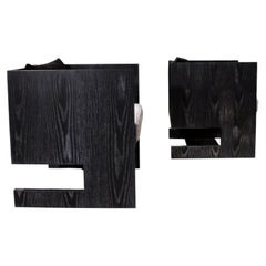 Black Cerused Oak Modernist Lounge Chairs, Mohair and Leather