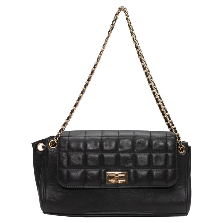 Black Chanel 2002-2003 East West Chocolate Bar Flap Bag For Sale at 1stDibs
