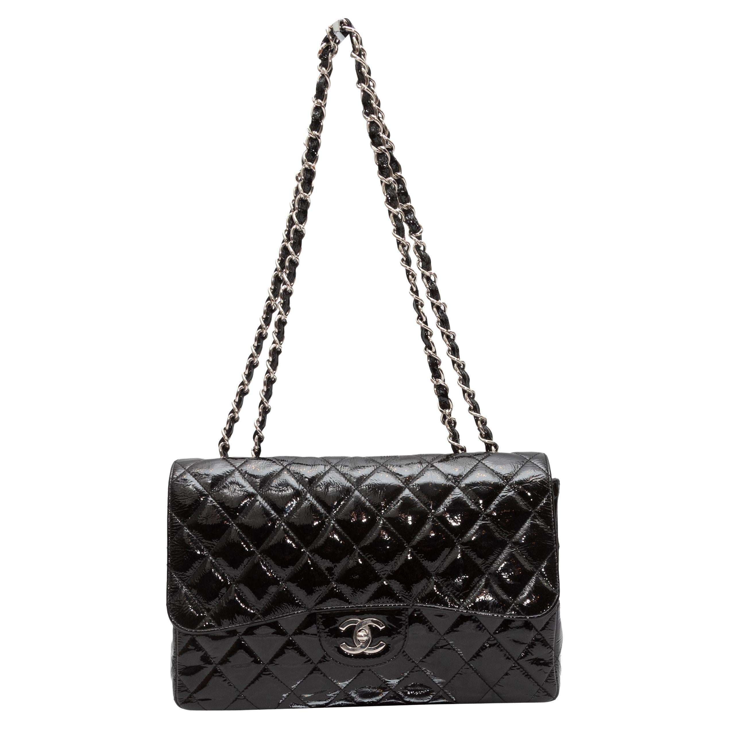 A BURGUNDY PATENT LEATHER MEDIUM DOUBLE FLAP BAG, CHANEL, 2008-2009