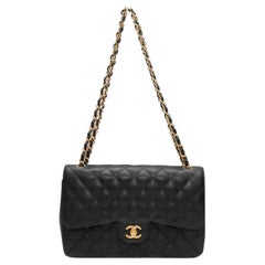 Black Chanel 2017 Classic Jumbo Caviar Double Flap Bag