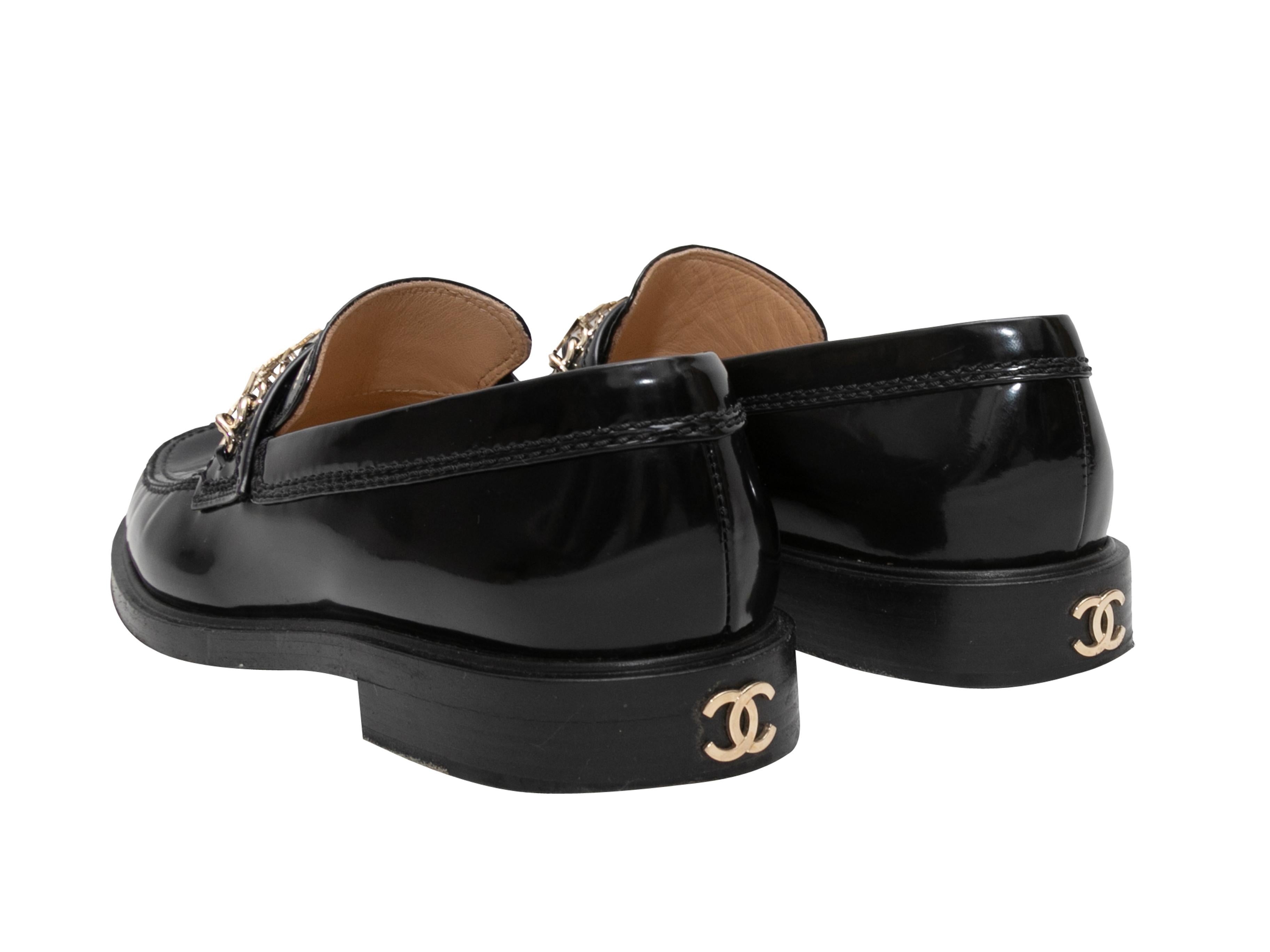 Women's Black Chanel 2021 Patent Spellout Loafers Size 39.5