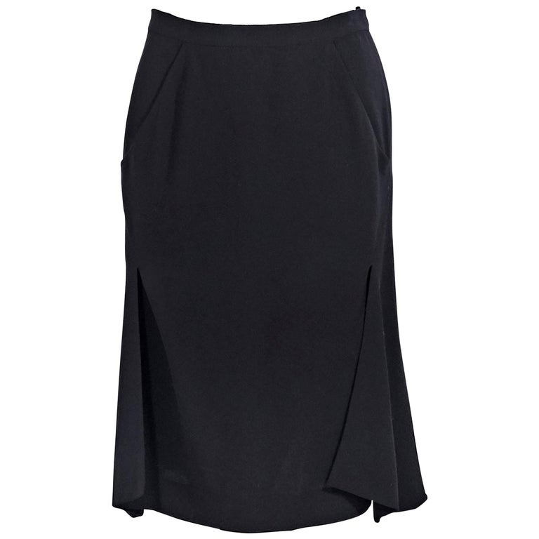 Black Chanel A-Line Wool Skirt For Sale at 1stDibs