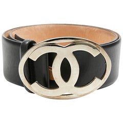 Black Chanel Belt Size 75 in Black Calfskin Silver CC Buckle