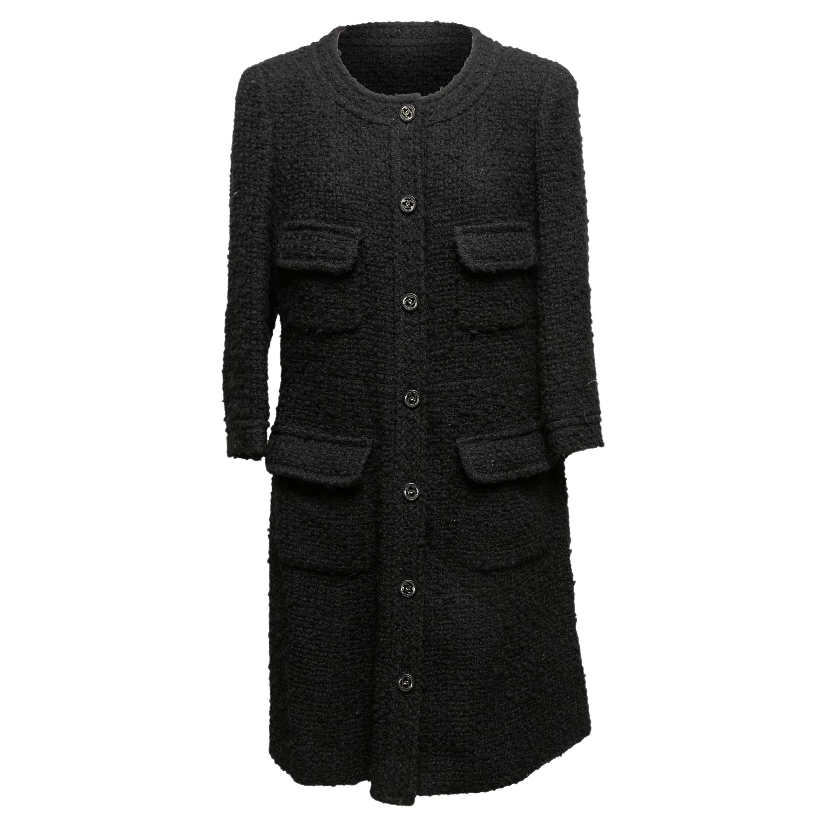 Black Chanel Boucle Wool Coat Size FR 50 For Sale
