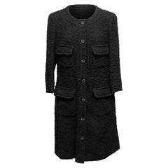 Used Black Chanel Boucle Wool Coat Size FR 50