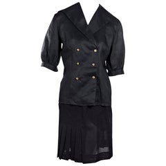 Black Chanel Boutique Wool Pleated Skirt Suit Set