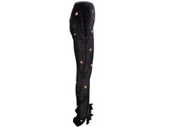 Black Chanel Button-Embellished Velour Leggings Size FR 38
