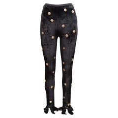 Black Chanel Button-Embellished Velour Leggings Size FR 38