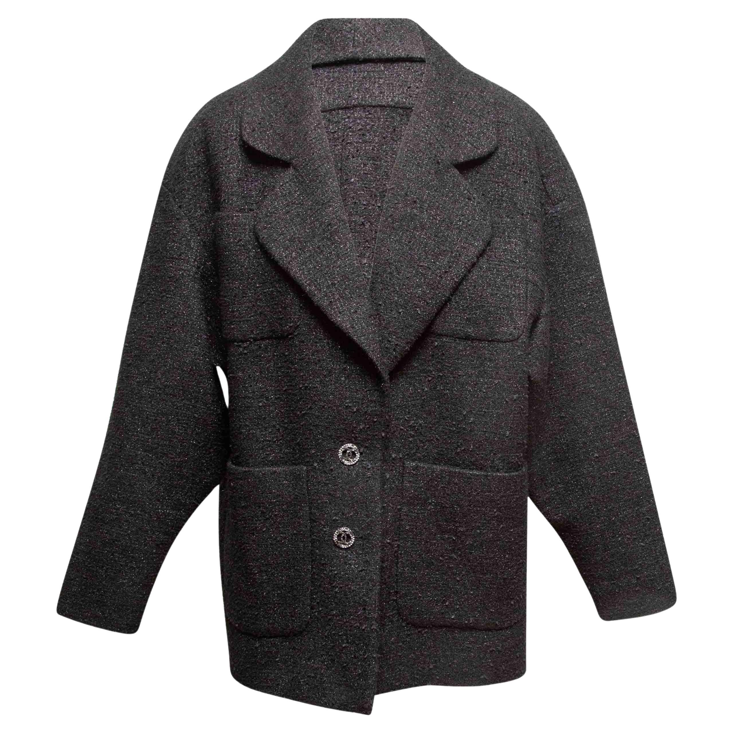 Giacca Chanel Button-Up nera taglia FR 38 in vendita