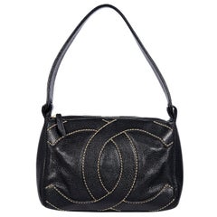 Black Chanel CC Logo Embossed Shoulder Bag