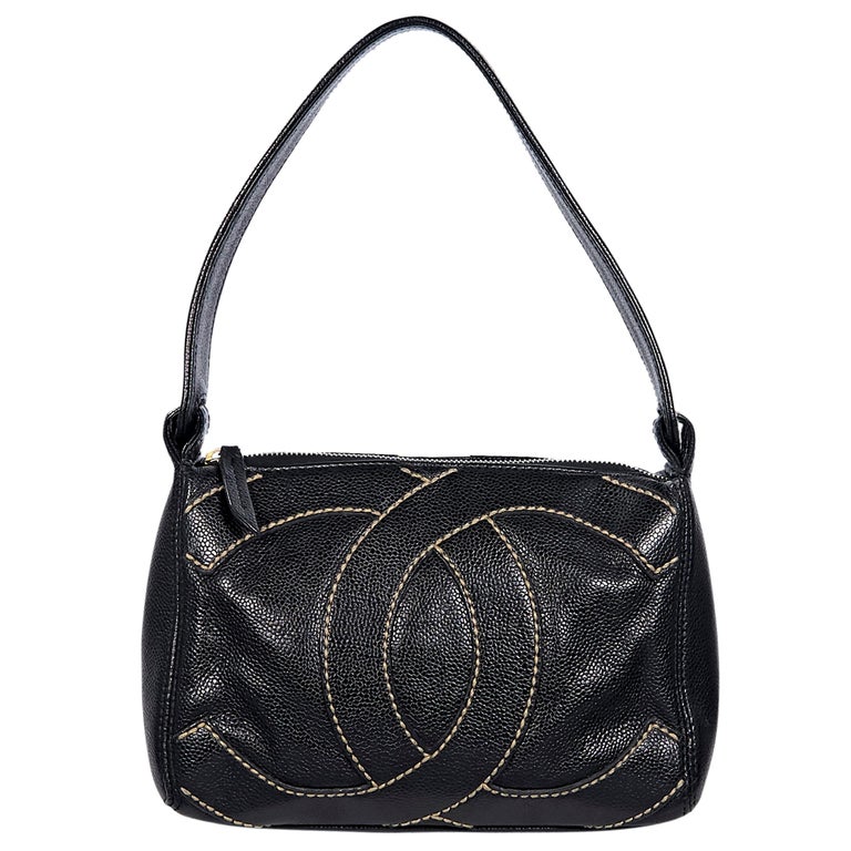 Black Chanel CC Logo Embossed Shoulder Bag at 1stDibs