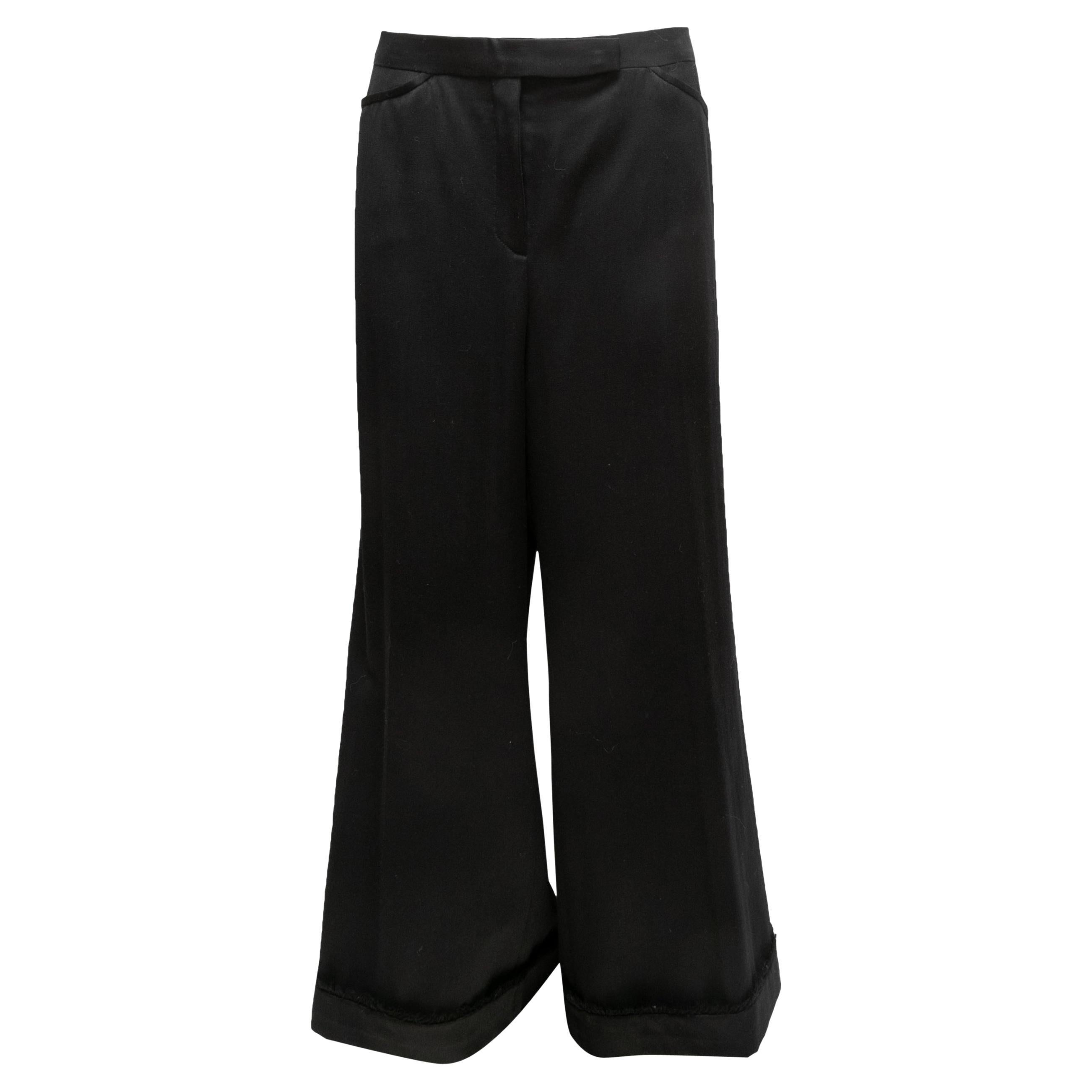 Black Chanel Cuffed Wool Trousers Size FR 50 For Sale