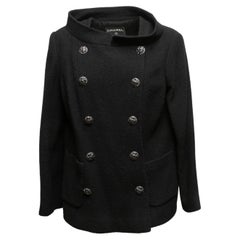 Chanel Veste en laine noire à double boutonnage, taille FR 48