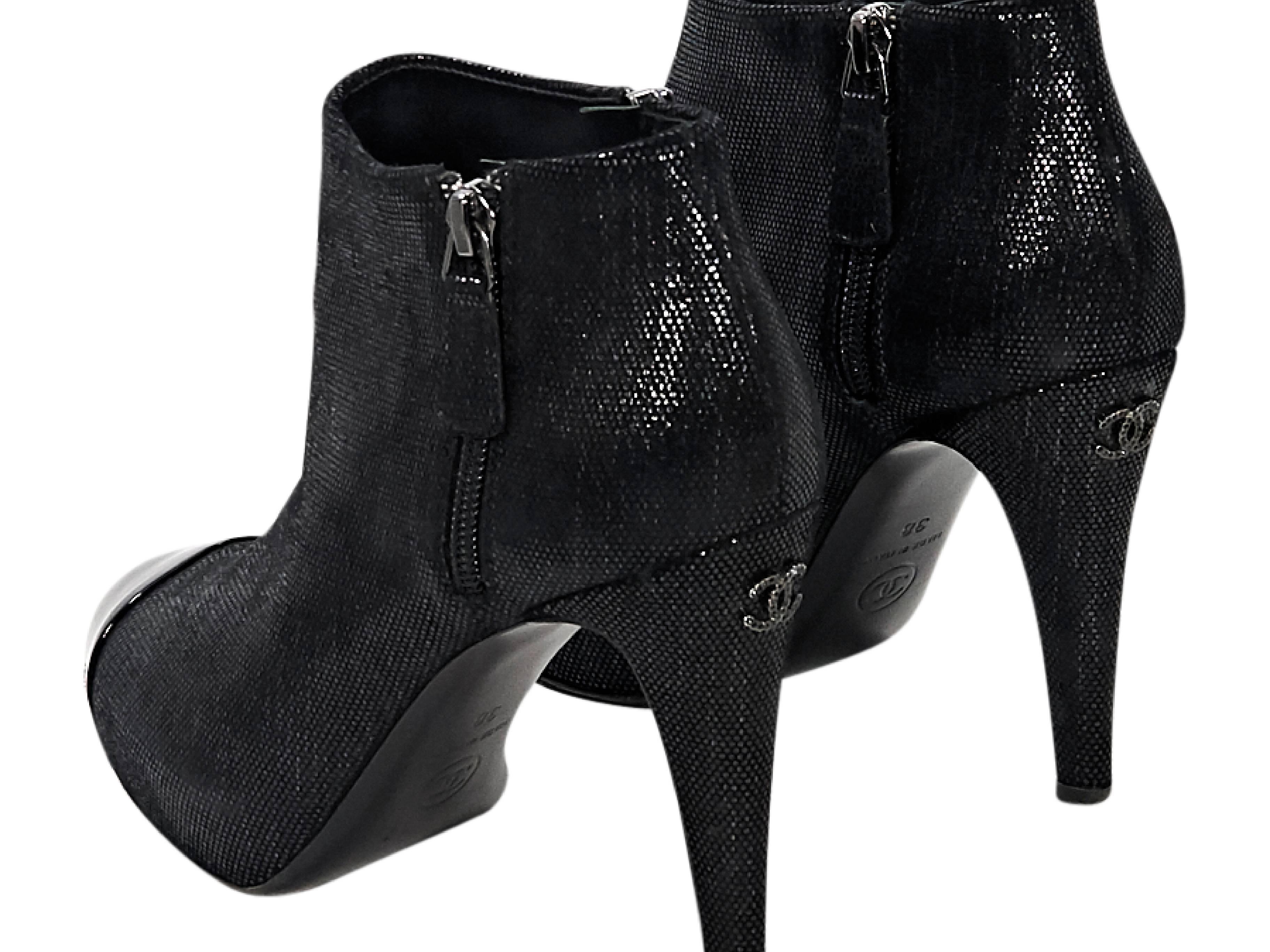 Black Chanel Embossed Cap-Toe Ankle Boots In Good Condition In New York, NY