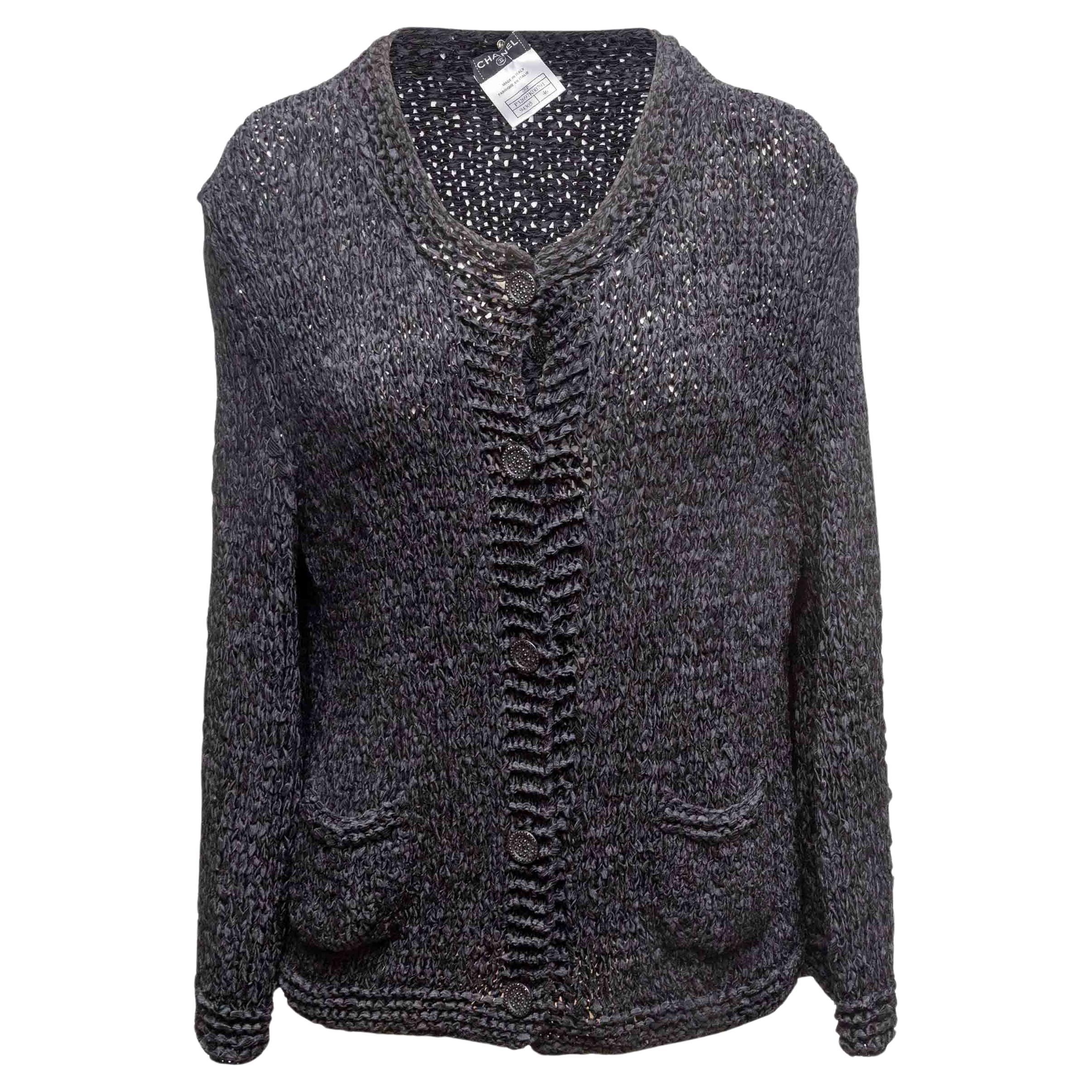 Black Chanel Fall/Winter 2008 Knit Silk Jacket Size FR 46