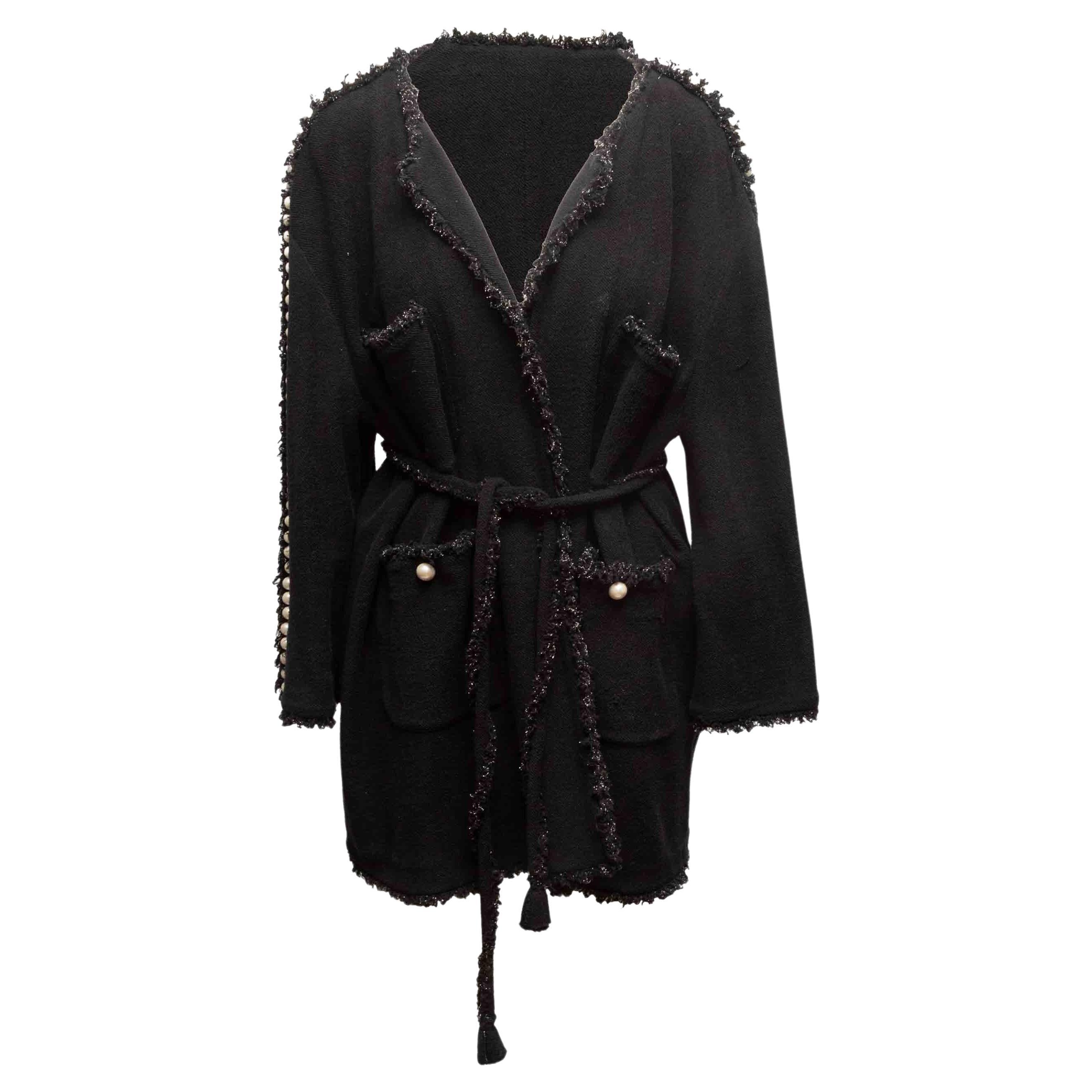 Manteau Chanel noir en maille perlée Taille FR 48