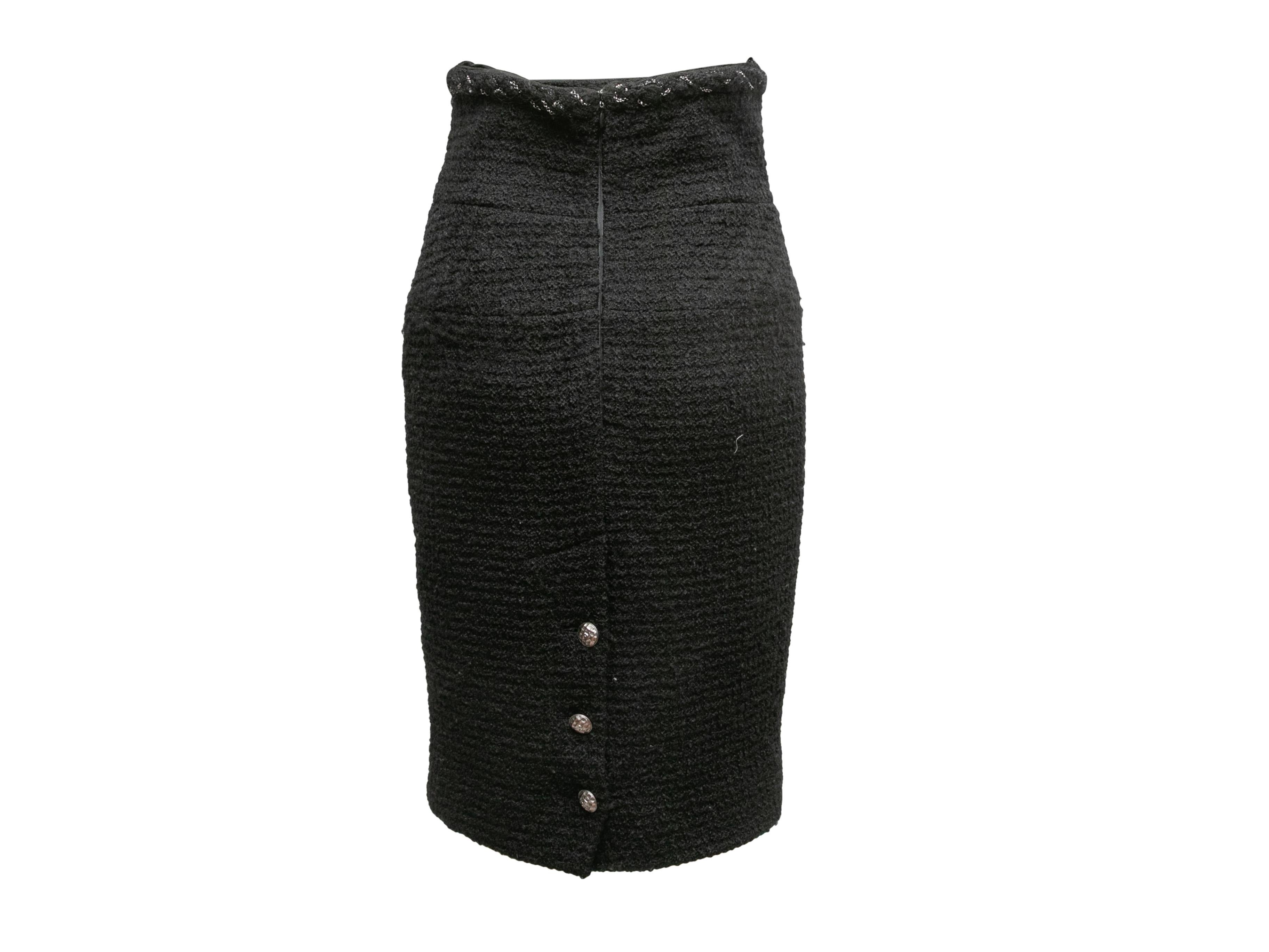 Falda lápiz negra Chanel de talle alto de lana y tweed Talla FR 40 Negro en venta