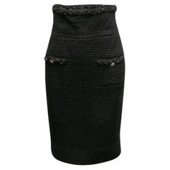 Black Chanel High-Waisted Wool Tweed Pencil Skirt Size FR 40
