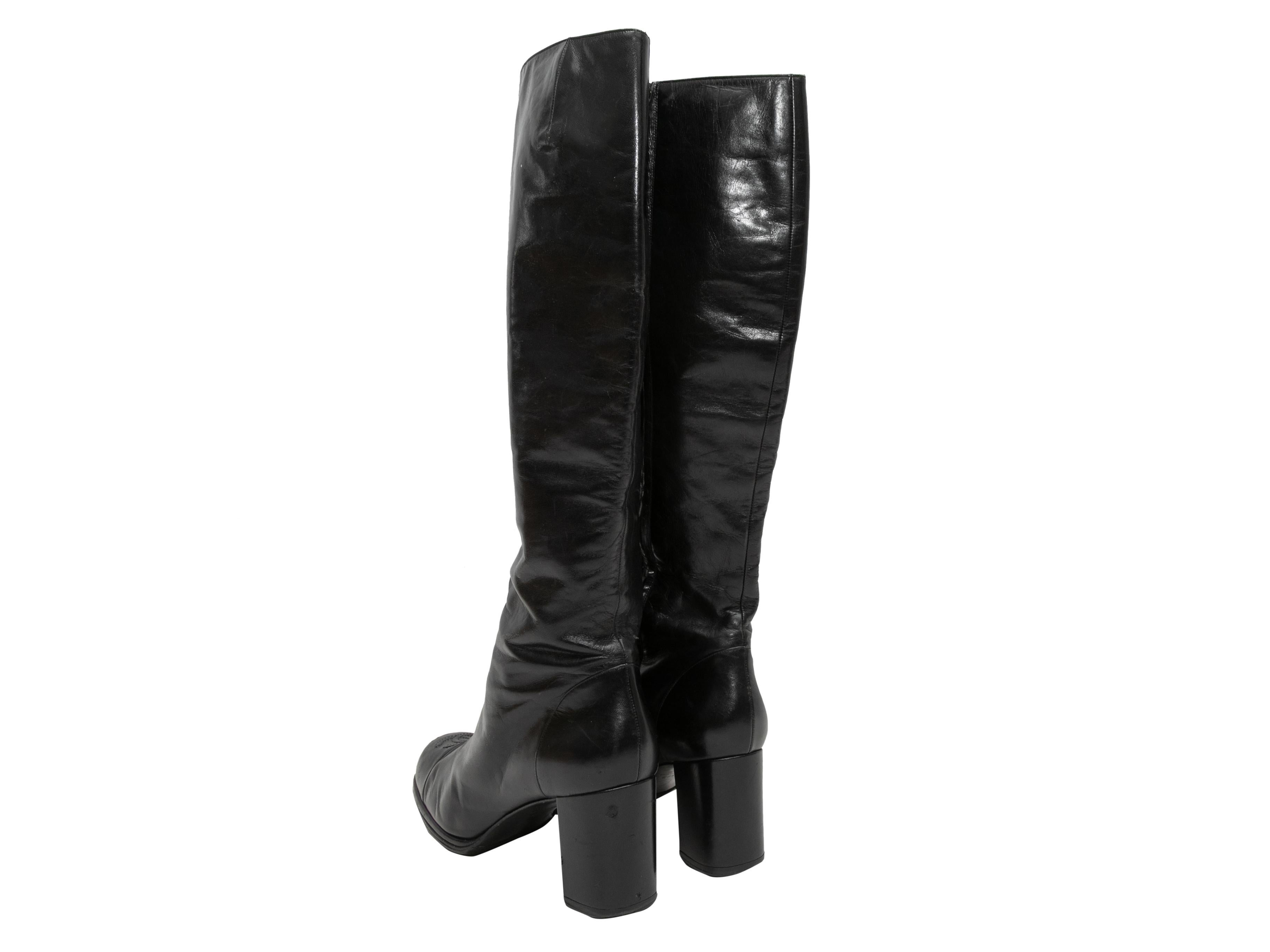 Women's Black Chanel Knee-High Heeled Boots Size 39.5