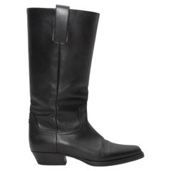 Bottes western en cuir noir Chanel montant jusqu'aux genoux, taille 40,5