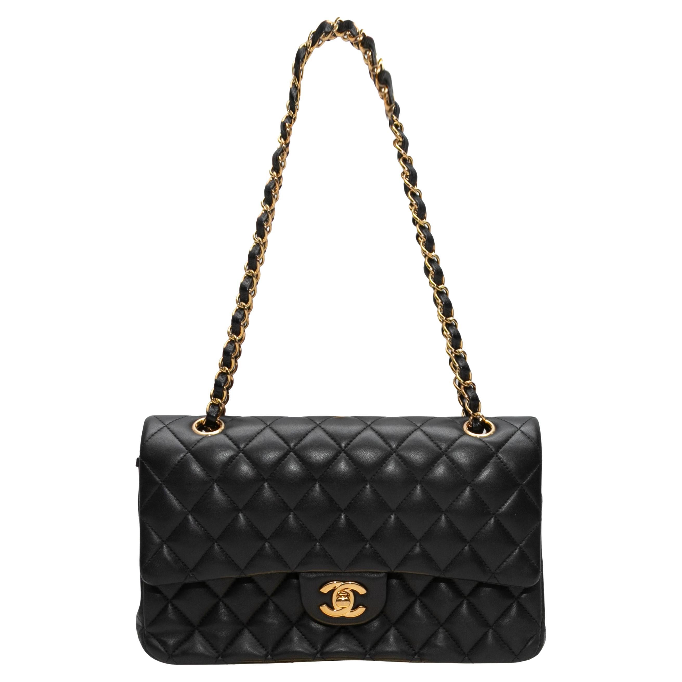 Black Chanel Lambskin Medium Classic Flap Bag For Sale