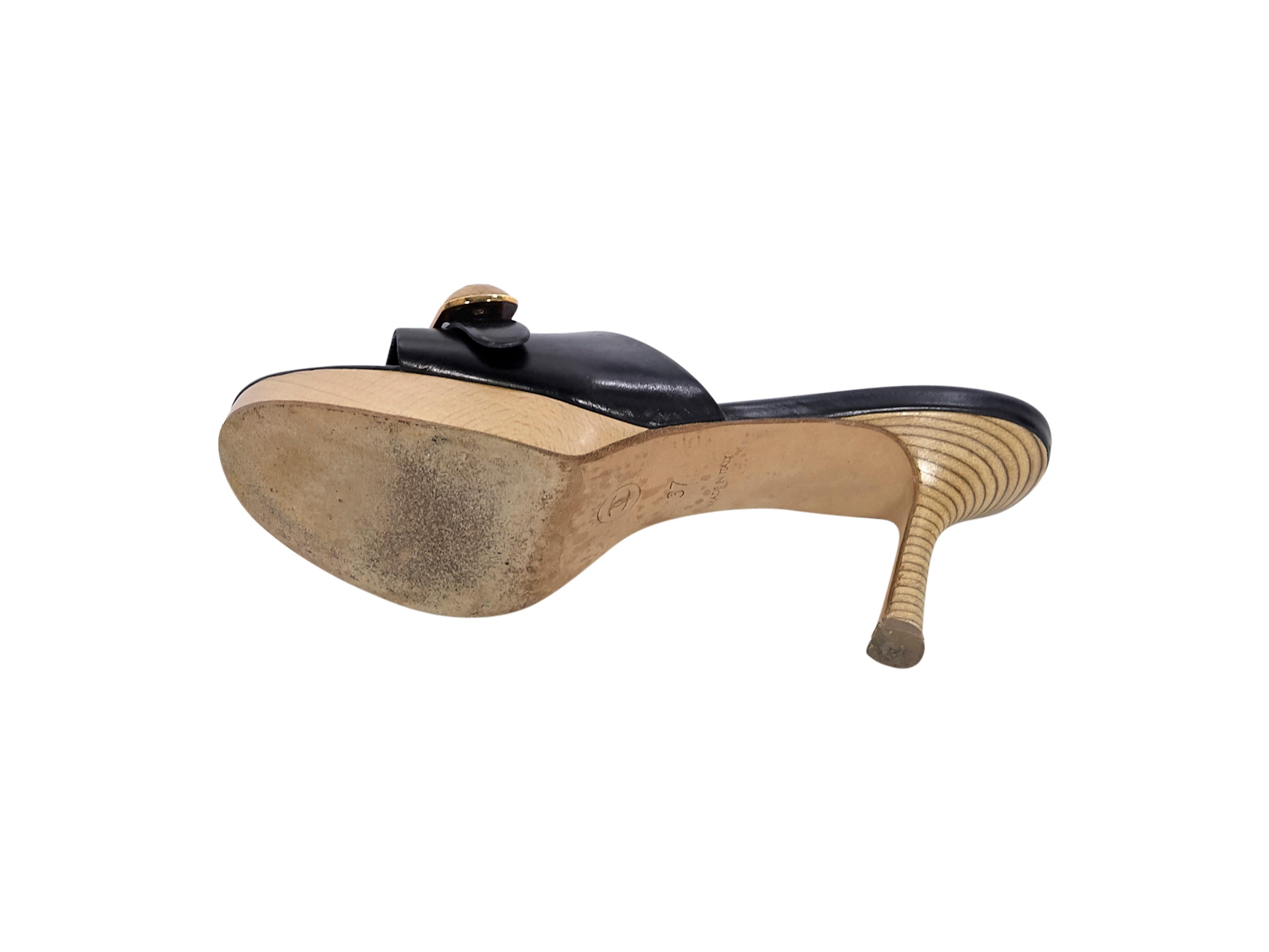 Women's Chanel Black Leather And Wood Clogs