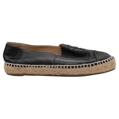 Schwarze Chanel Espadrille-Flats aus Leder CC in Schwarz, Größe 36