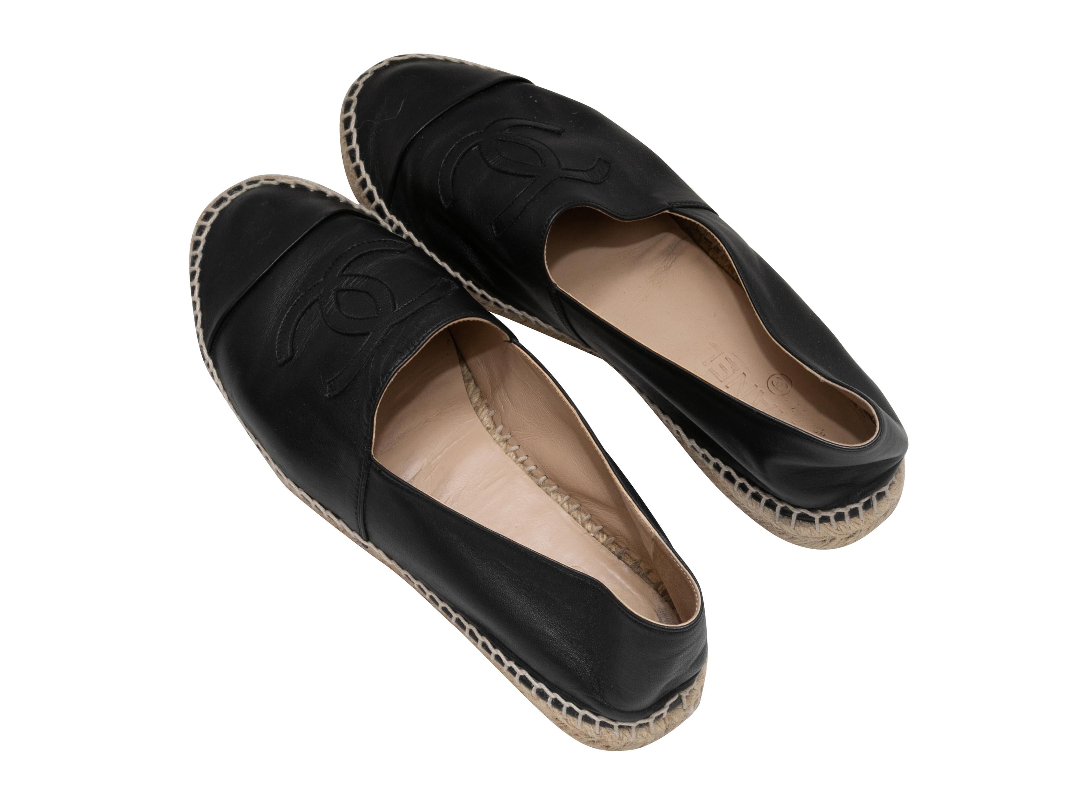 Women's Black Chanel Leather CC Espadrille Flats Size 40