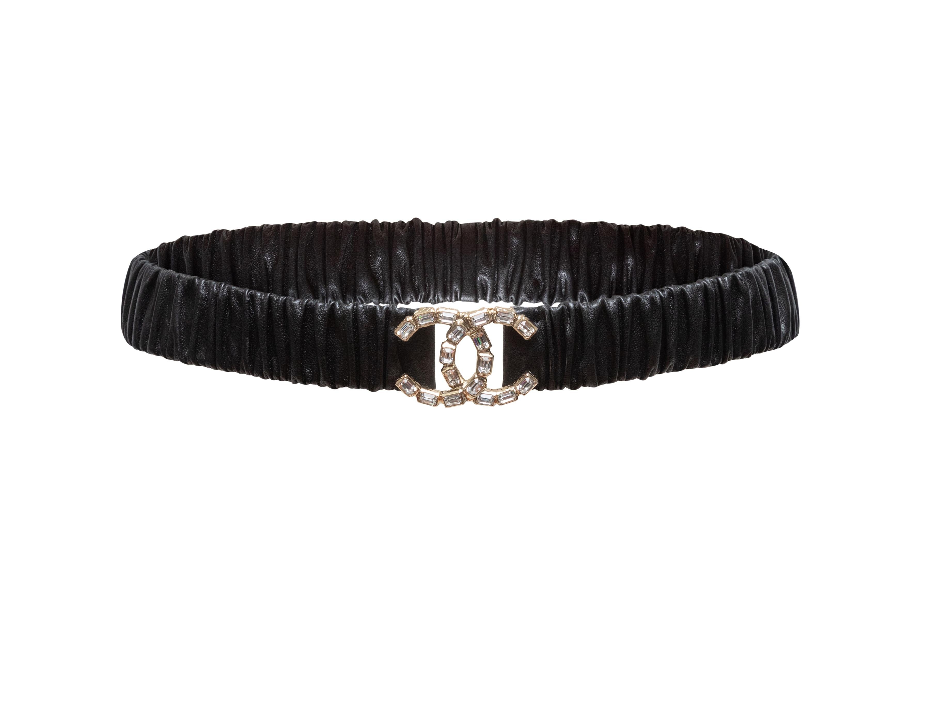Schwarzer Chanel Leder elastisch Kristall CC Gürtel Größe O/S Damen im Angebot