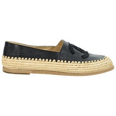 Black Chanel Leather Flat Espadrilles