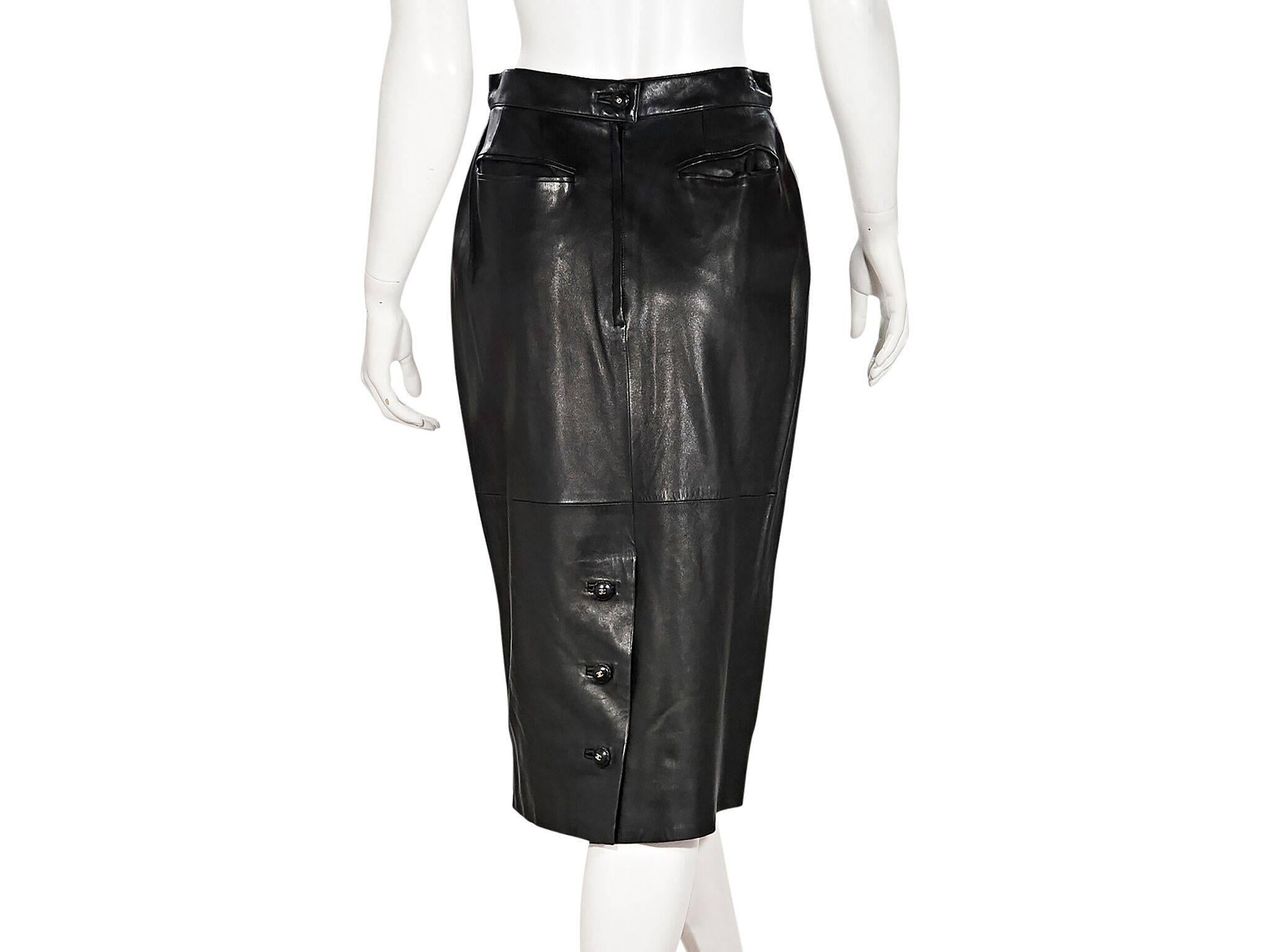 Black Chanel Leather Long Pencil Skirt In Good Condition In New York, NY