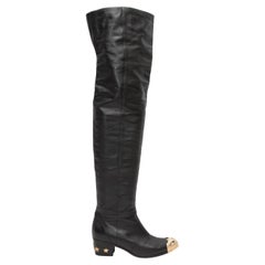 Schwarze Chanel Overknee-Stiefel aus Leder in Schwarz Größe 39