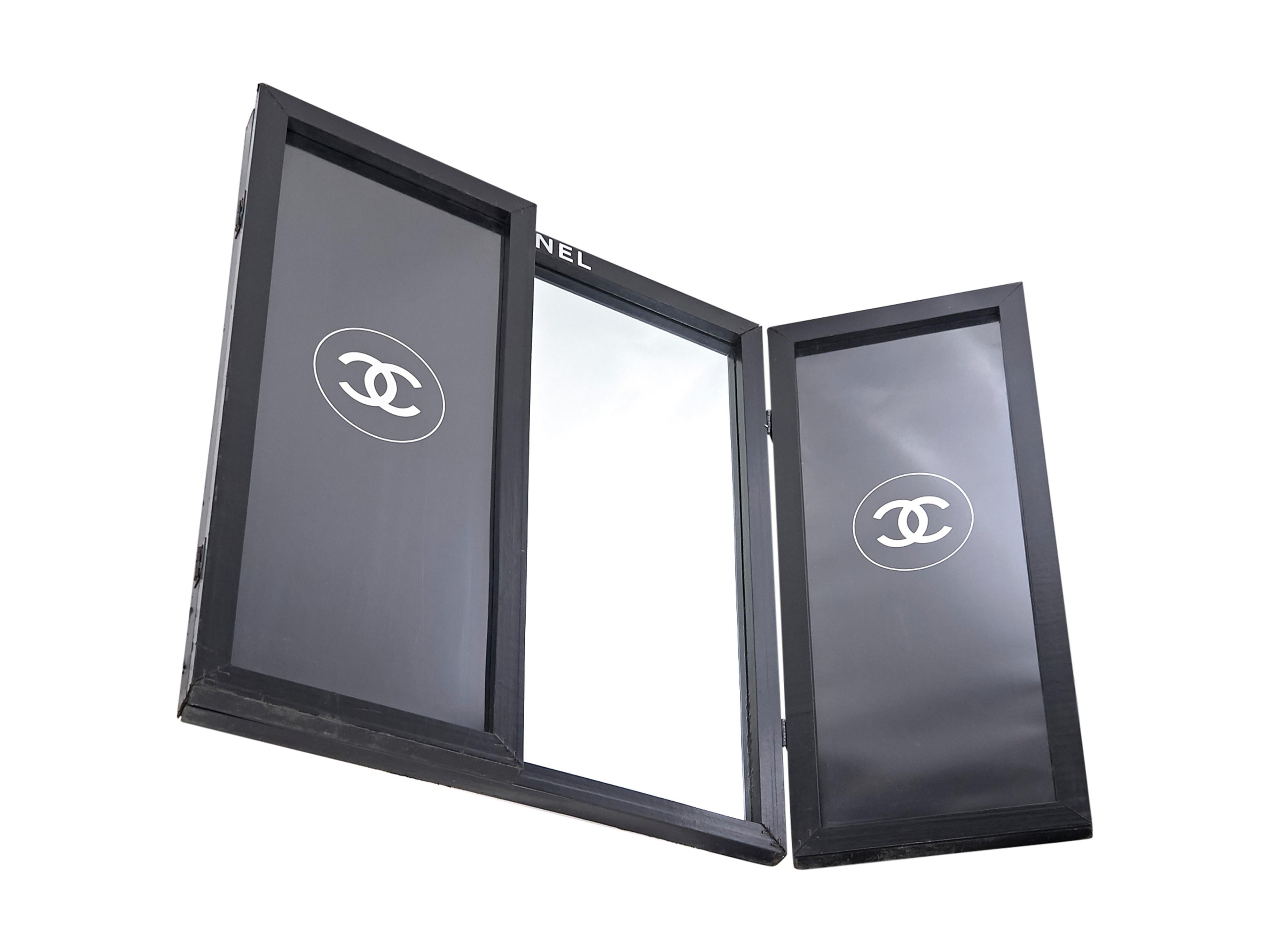 Black Chanel Logo-Accented Bifold Mirror In Fair Condition In New York, NY