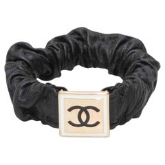 Black Chanel Logo Leather Scrunchie