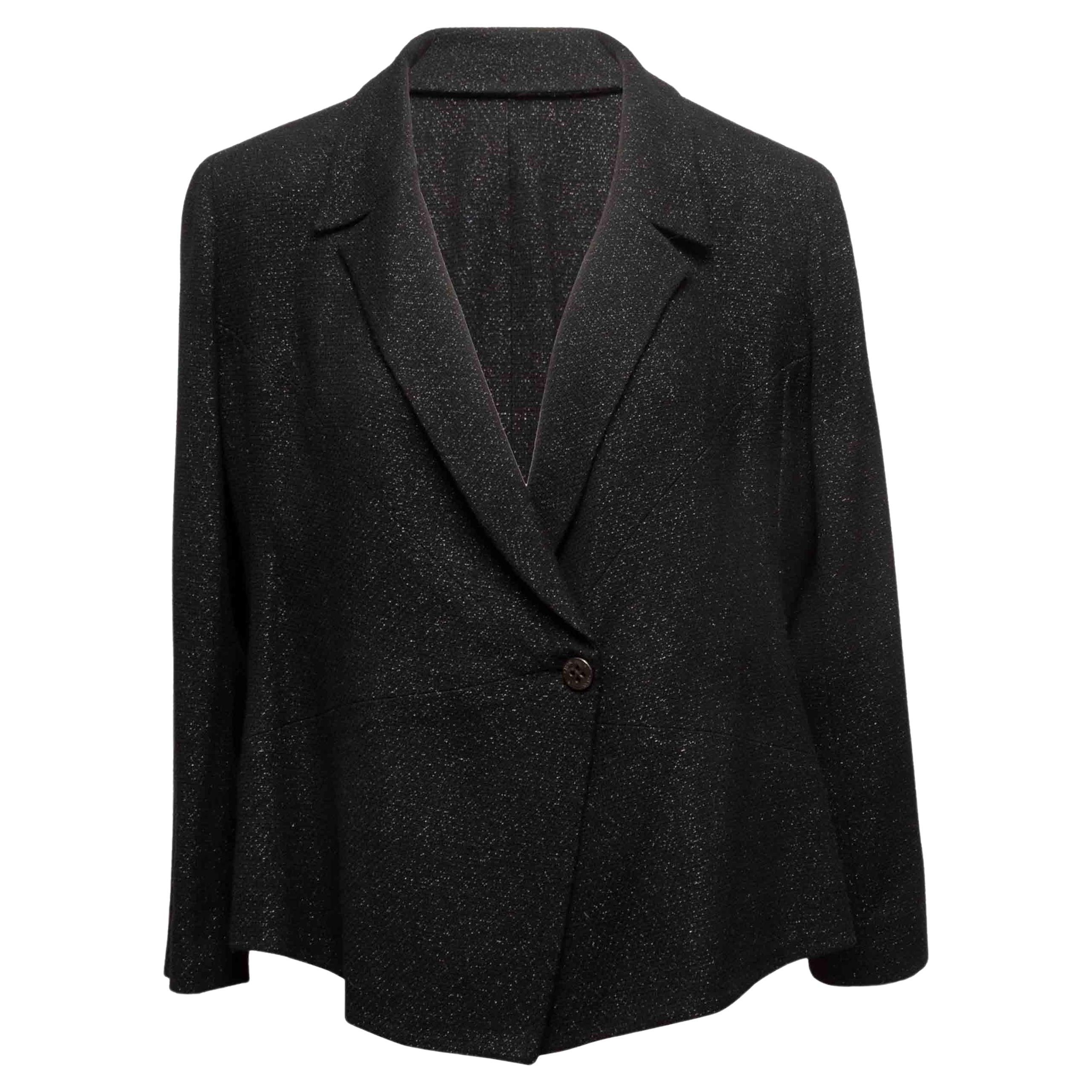 Blazer noir en laine métallisée Chanel Taille FR 48 en vente